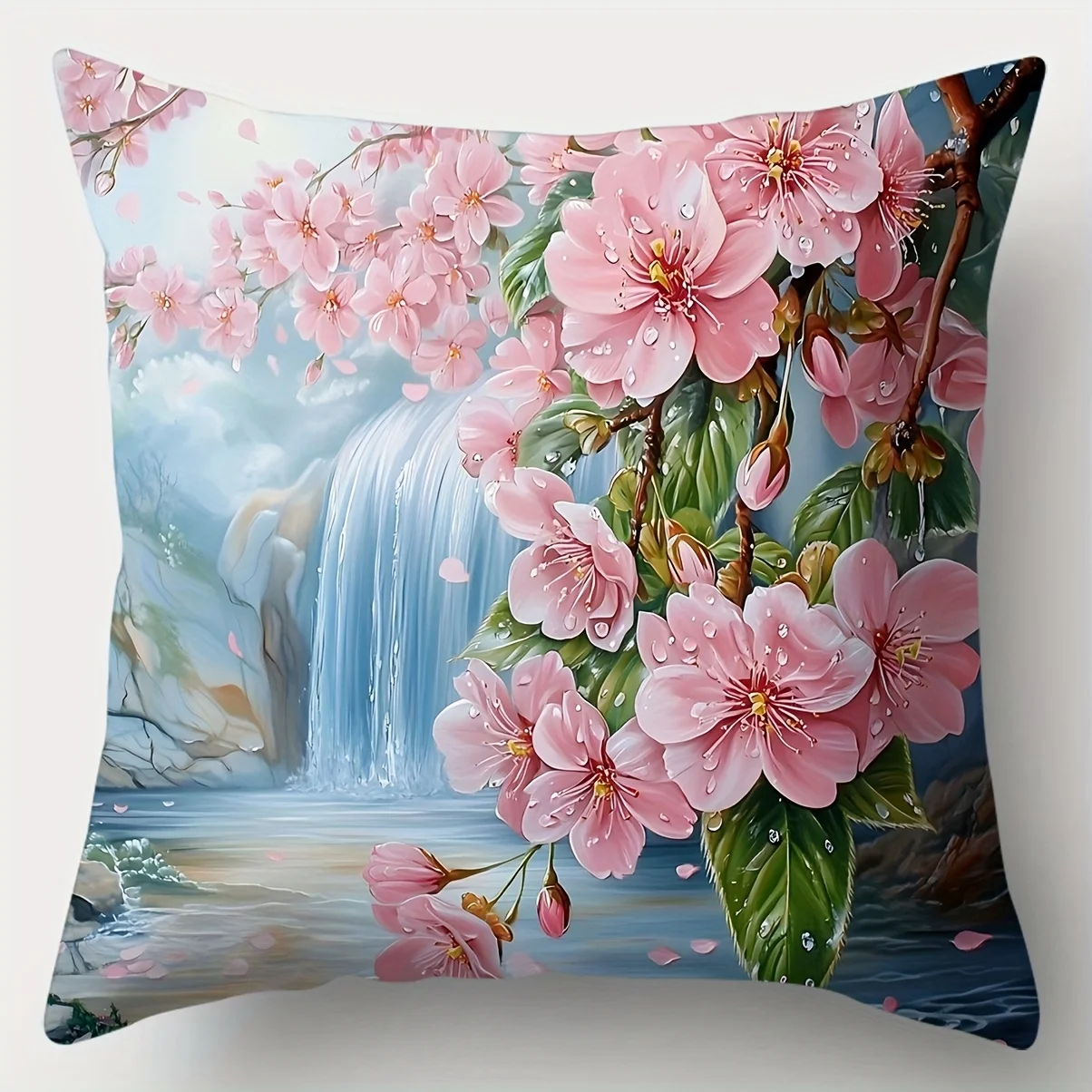 4pcs Waterfall Flowers Single-sided printing Short plush Suitable for living rooms bedrooms sofas (excluding pillow cores)