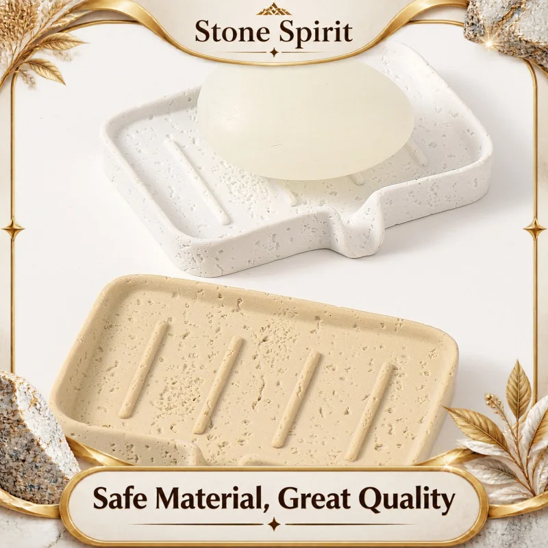 Wabi-Sabi Travertine Soap Dish, Sandstone Drainage Soap Holder for Bathroom Sink, Rustic Vanity Organizer, Minimalist Home Decor