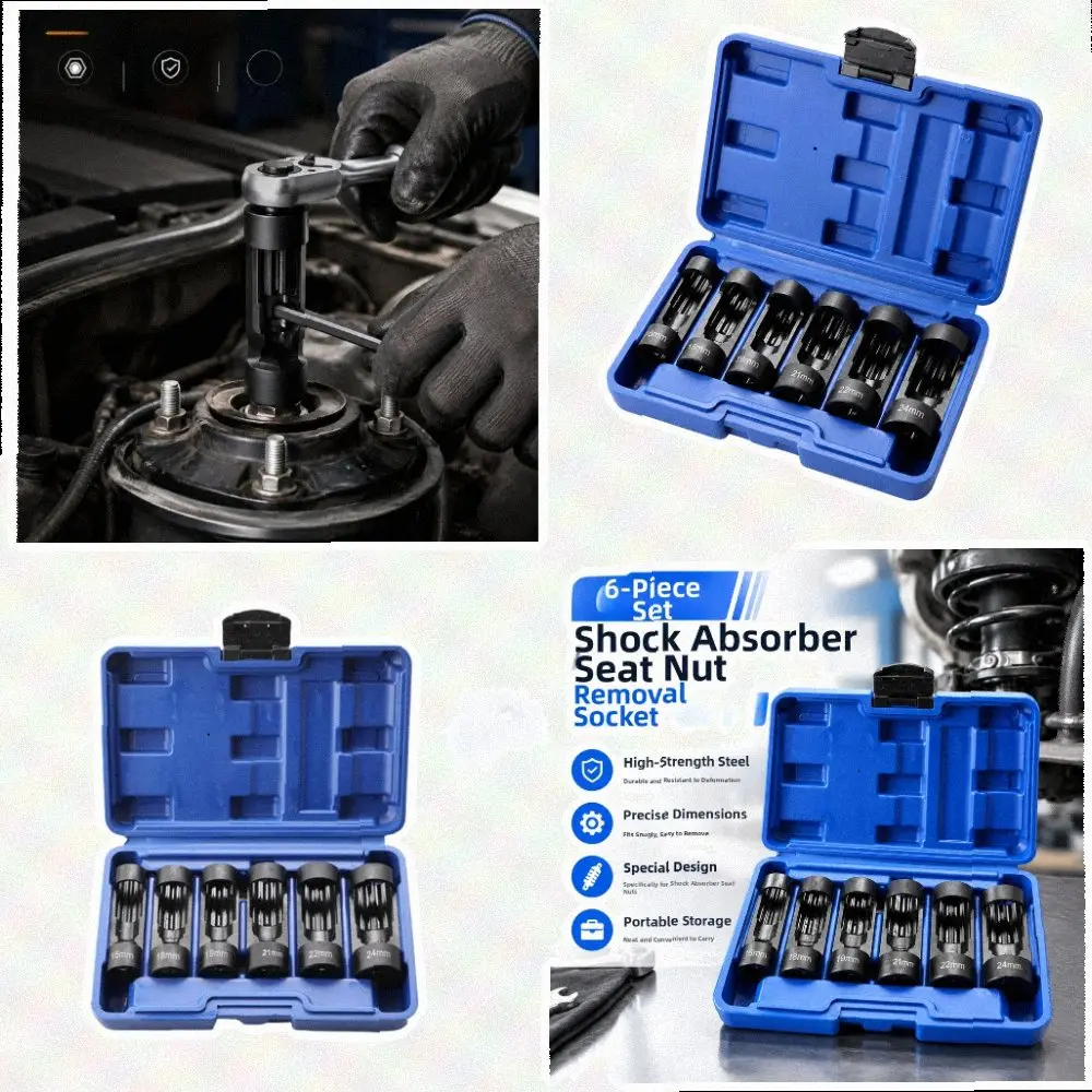 6PCS 16-24mm Alloy Steel Shock Absorber Socket Set Deep Groove 12 Point Wrench Kit For Automotive Car Truck For Suspension
