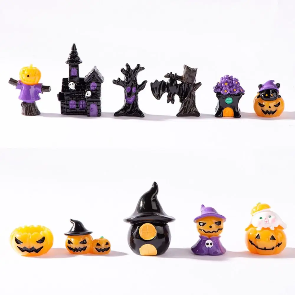 Mini Halloween Miniature Figurine Castle Tree House Bone Skull Cartoon Scary Pumpkin Statue Pranky Prop Fairy Garden