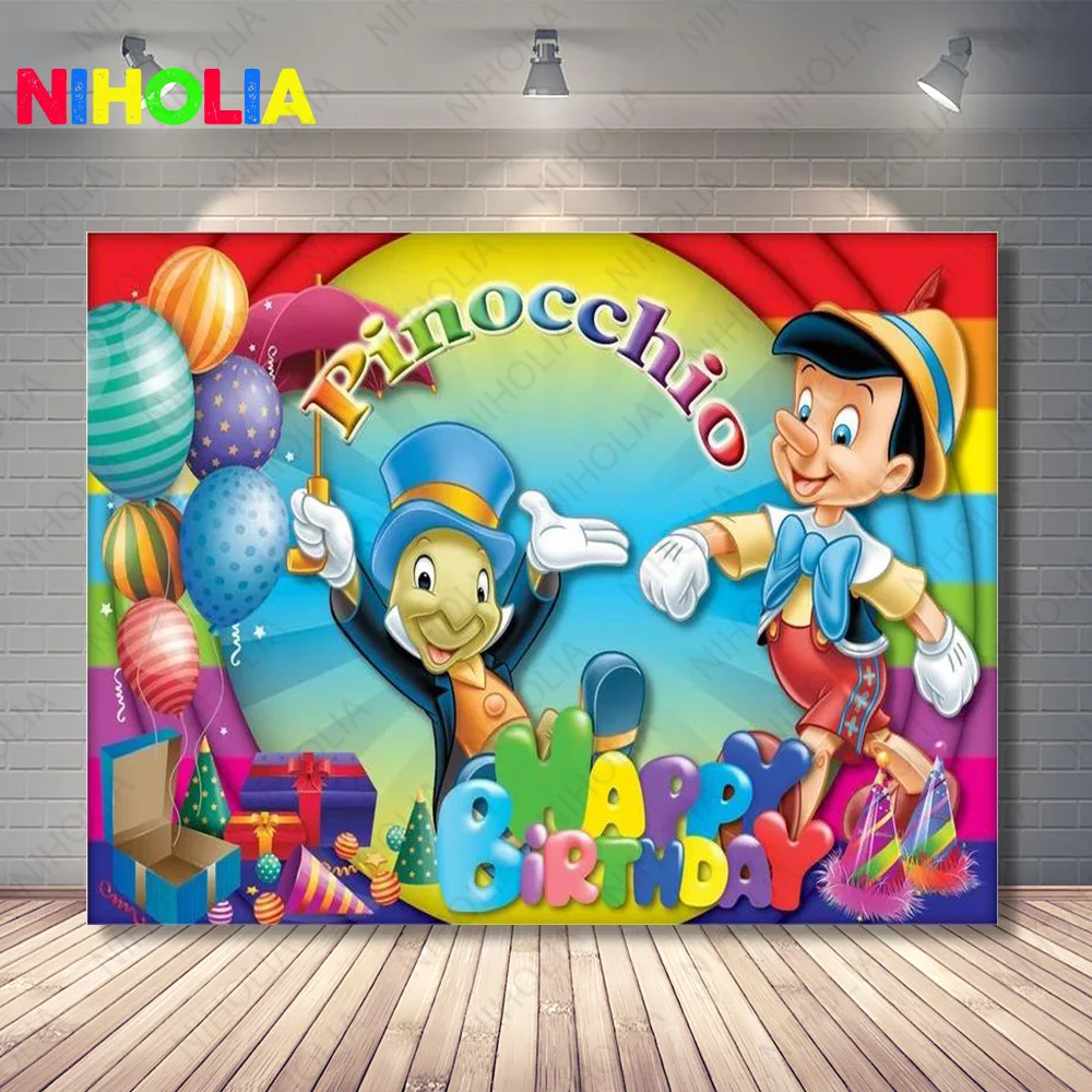 Disney Pinocchio Backdrop Boys Girls Birthday Party Photo Photography Background Grandpa Carpenter Baby Shower Prop Banner