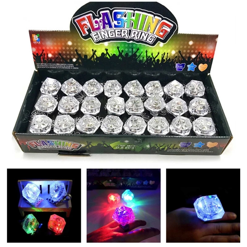 24-Piece Led Glow Rings Light Up Toy Flashing Led Diamond Rings Glow in Dark Rings Party Pack Birthday Party Favor Dropship