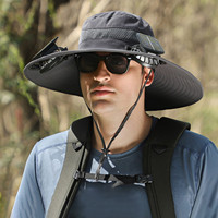 Men Hat Summer Cooler Sun Cap Anti-UV 2 Fans Hat Solar Charging &Air Cooling Fan Sun Hat Wide Brim Bucket Hat For Fisherman 2025