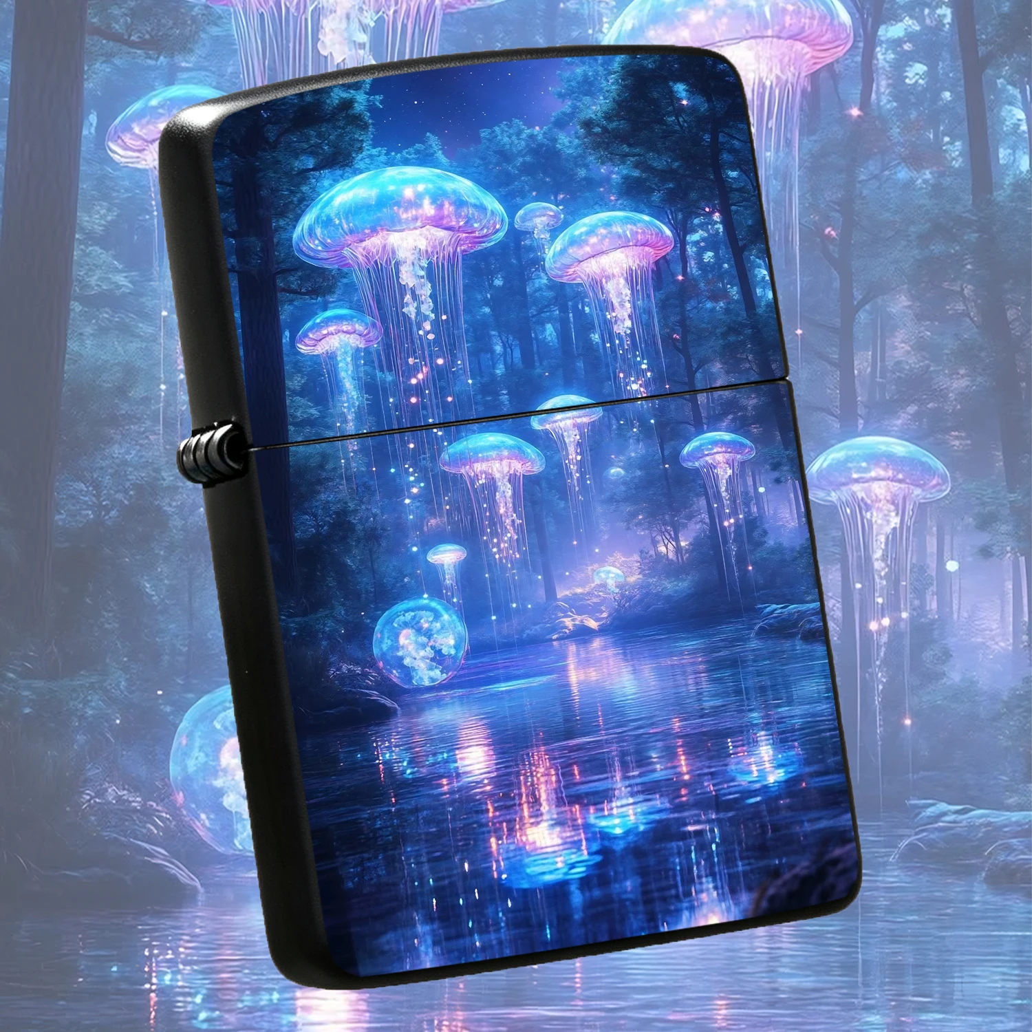 Fantasy Glowing Floating Jellyfish Forest Night Scene Lighter, Aesthetic Ethereal Dreamland Art Decor, Portable Daily Use Ignition Tool, Ideal For Outdoor Camping Home Atmosphere Creating, Exquisite Unique Creative Novelty Gift For Festival