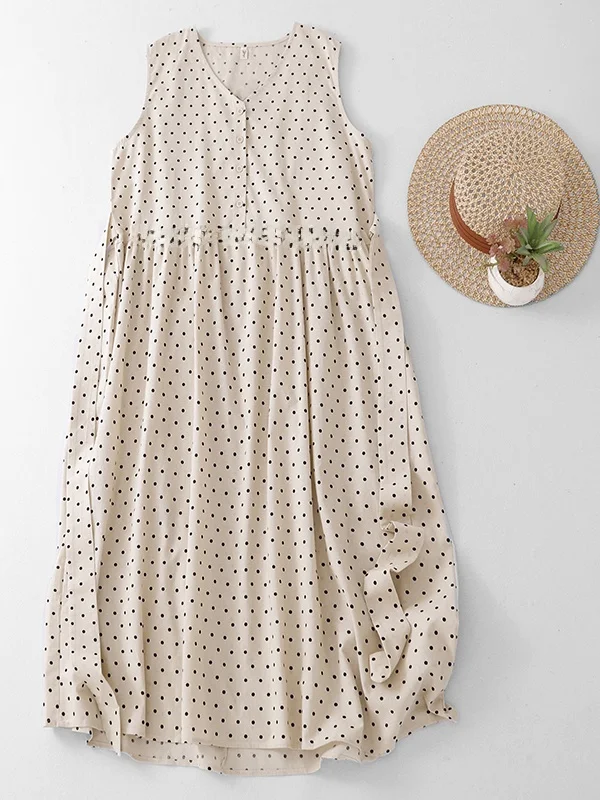 High-End Korean Japanese Polka Dot V-Neck Dress Women's plus Size Artistic Strapless Vest Dress Loose Fit High Waist Long Skirt