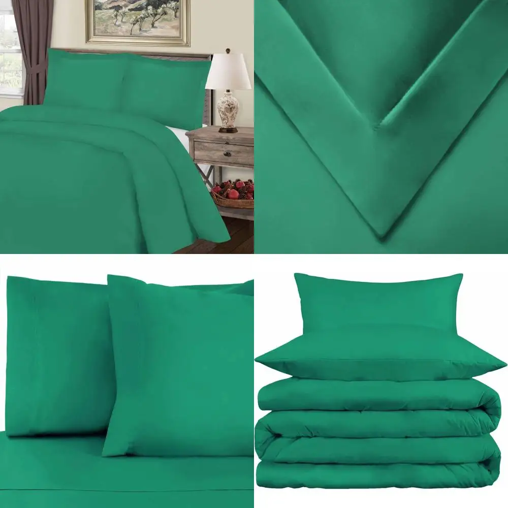 

Hunter Green 800-Thread Cotton Blend Duvet Cover Set with Rich Comforter, Inner Ties & Button Closure - Full/Queen Size Bedding