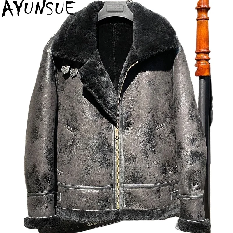 AYUNSUE 100% Natural Fur Coat Man Warm Winter Casual Real Sheepskin Genuine Leather Jacket Men's Clothing Motorcycle Jackets