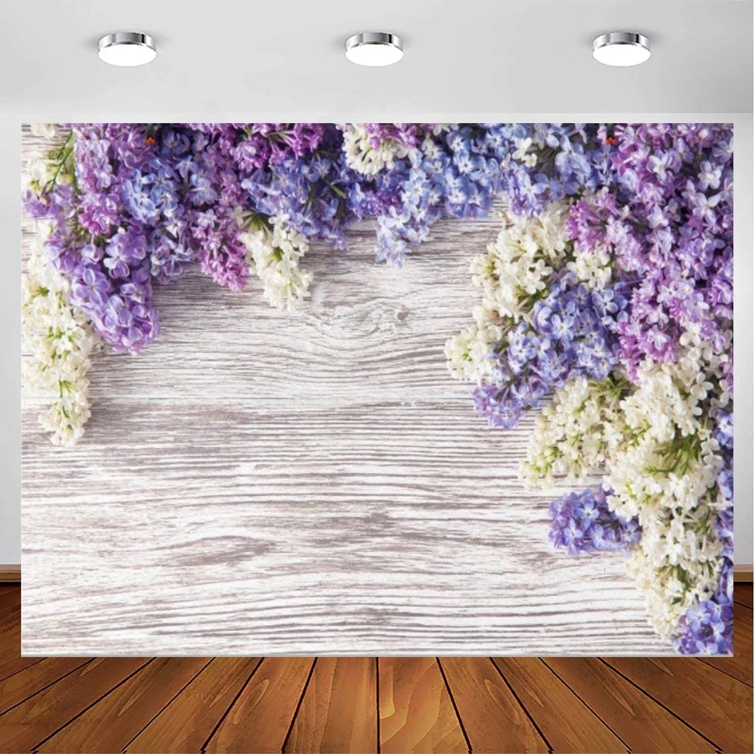 Wooden Plank Photography Backdrop Purple Lilac Flowers Rustic Vintage Wood Wall Newborn Baby Shower Girls Photo Background