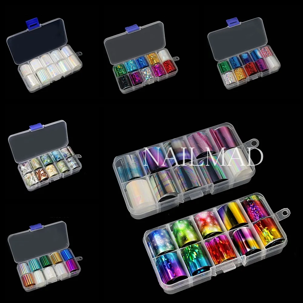 10pcs Holographic Nail Foil Set Transparent AB Color Nail Art Transfer Sticker Galaxy Manicure DIY Holo Sticker Matte