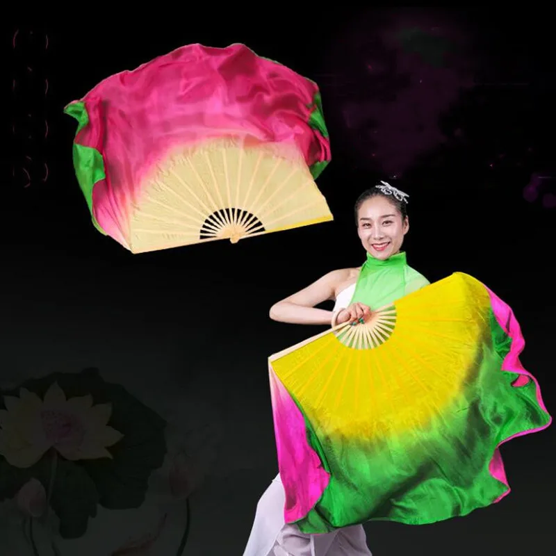 1 paar Echt Seide Bauchtanz Fan Zwei Schichten Composite Farbe Chinese Folk Dance Fan Großhandel Handgemachte Kunst Anbetung Fan