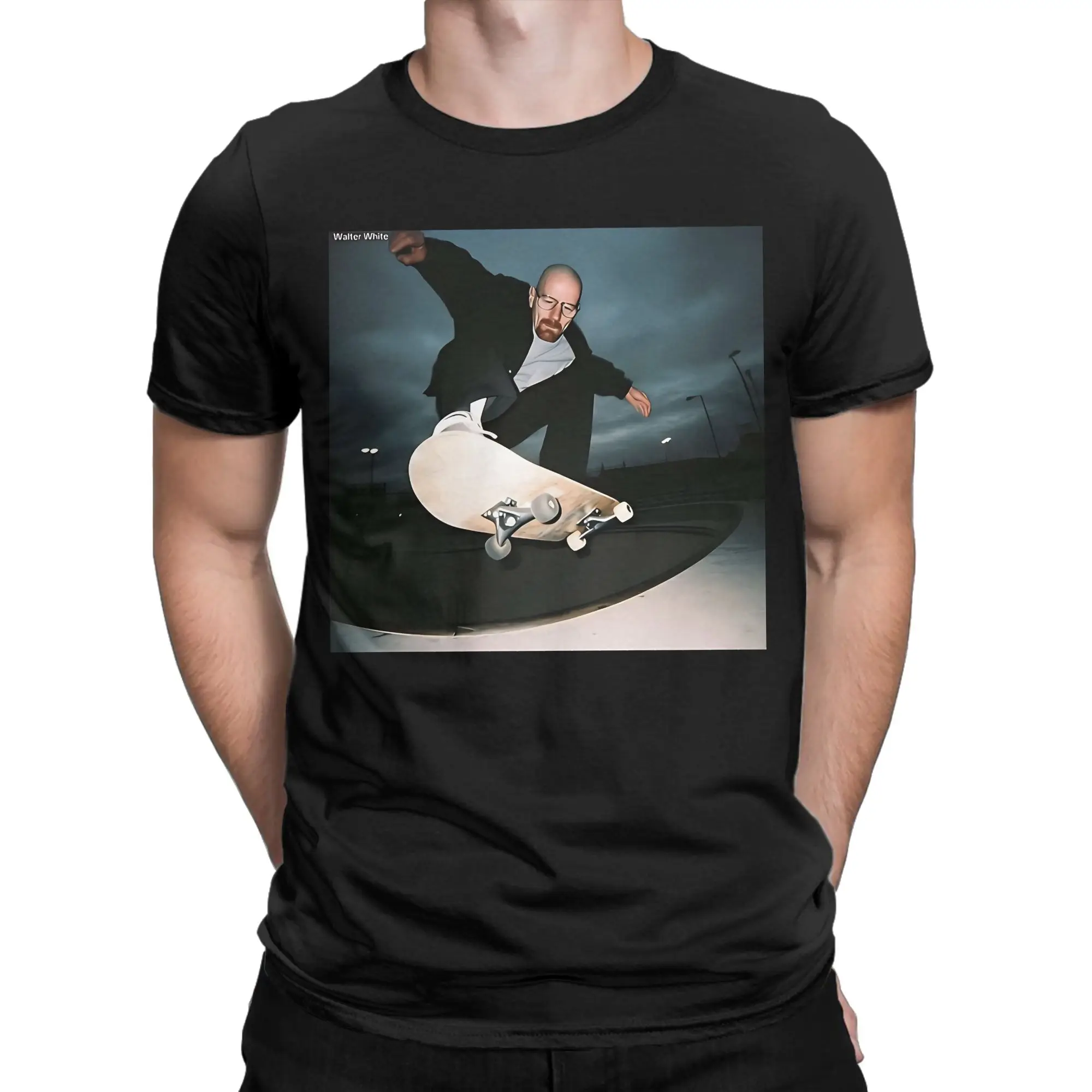 Walter White Skateboarding Graphic Funny 100% Cotton T-Shirt Breaking Bad Tees Tops For Men