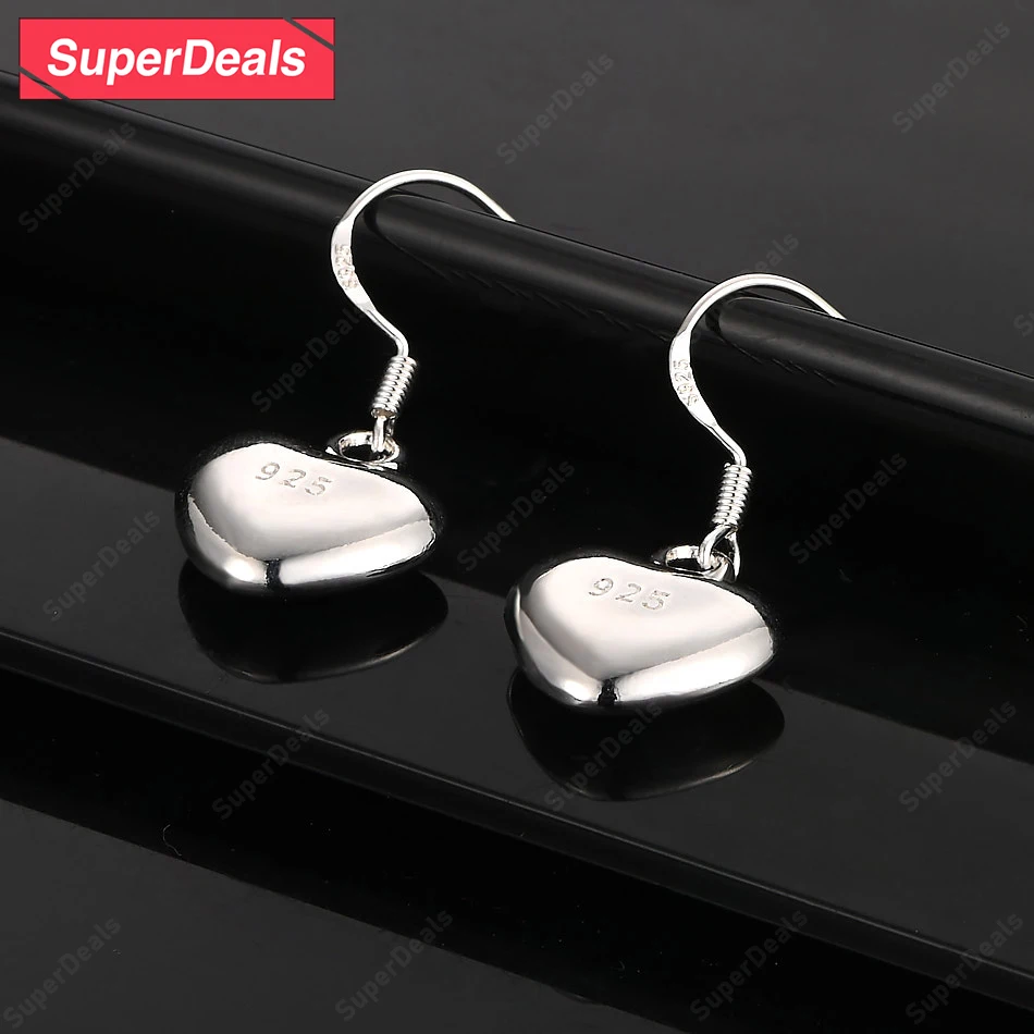 

SuperDeals 925 Sterling Silver Heart Shape Earrings Sweet Cute Jewelry Women Engagement Party Charm Wedding Gift Accessories