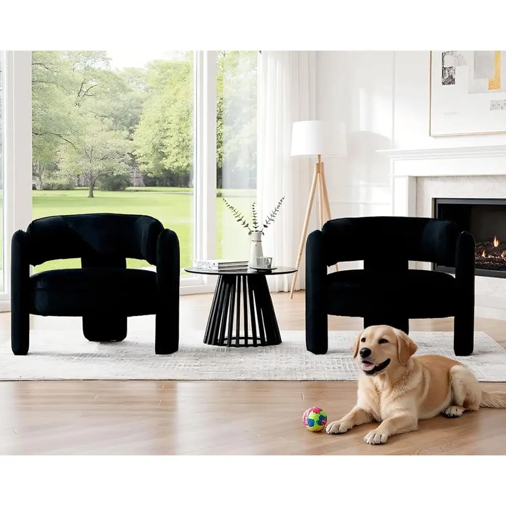 

Комплект из 2 акцентных кресел с бархатной обивкой, удобные круглые кресла с открытой спинкой, идеально подходят для клуба, гостиной, спальни, малогабаритных помещений.