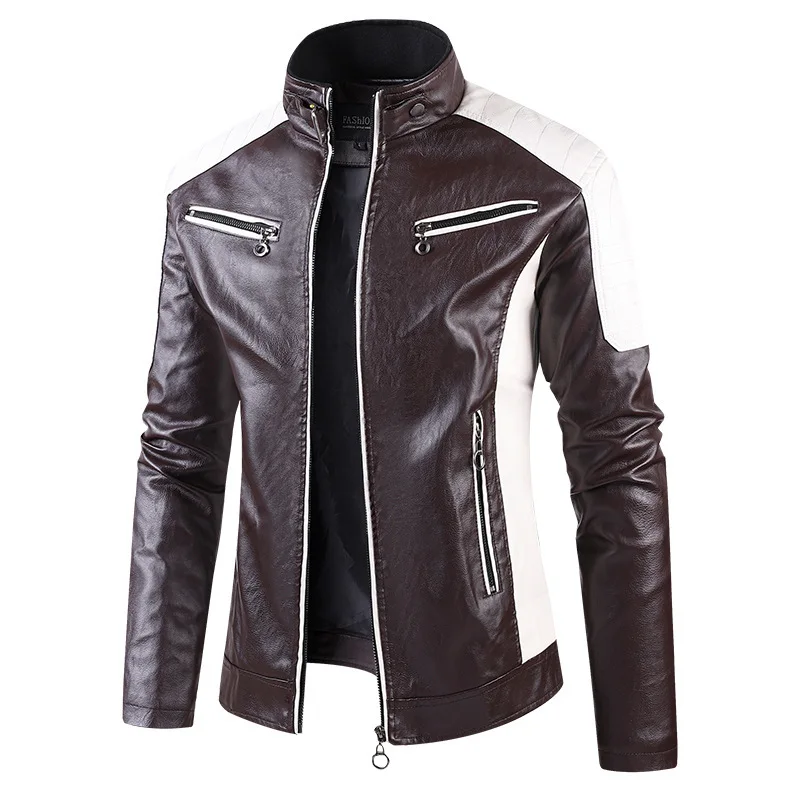 Vestes en cuir de moto à col montant pour hommes, coupe couvertes, cuir PU, qualité combinée, nouvelle mode masculine, automne, vestes