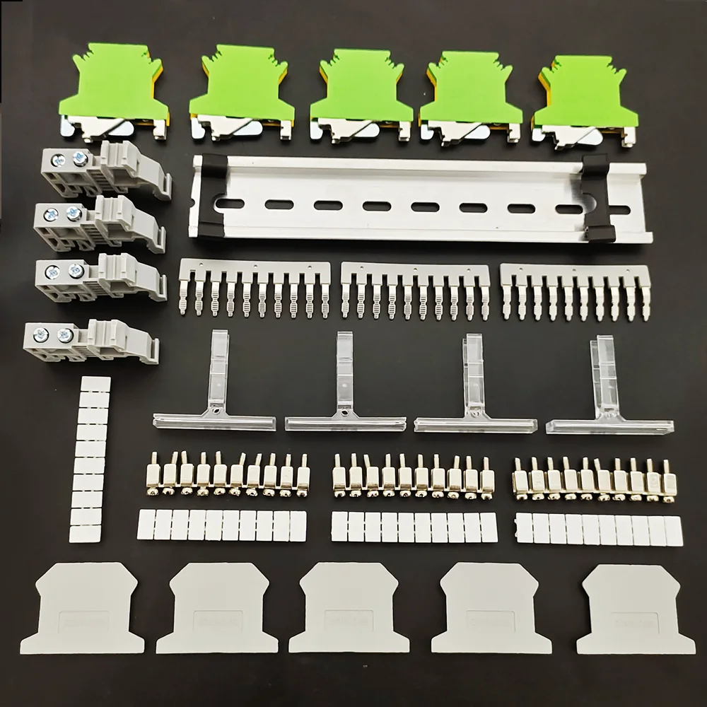 Fotografia 5: Kit de Bloco de Terminais para Trilho DIN UK2.5B - Conexão por Parafuso de 2.5mm² com Jumpers, Tampas de Extremidade, Faixa de Marcação e Trilho de Alumínio (10 Peças)