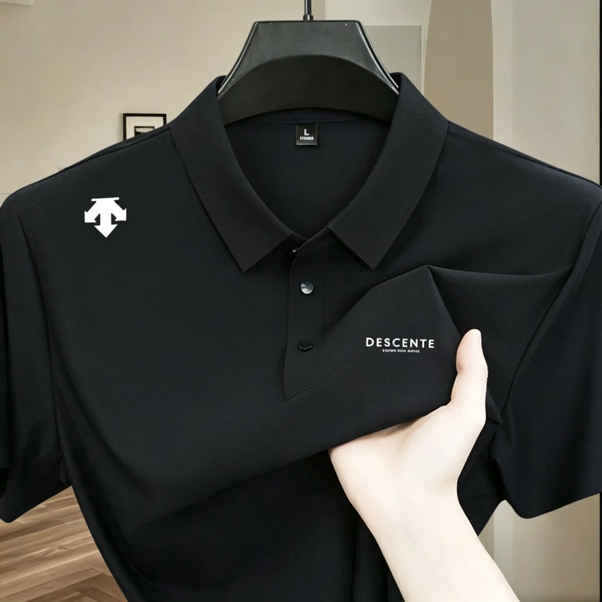 Hochwertiges Eisseiden-Poloshirt, kurzärmelig, Herren-Sportmarke, bedrucktes Oberteil, Sommer 2026, neu, kühl und atmungsaktiv, lässiges T-Shirt. – Detail 10