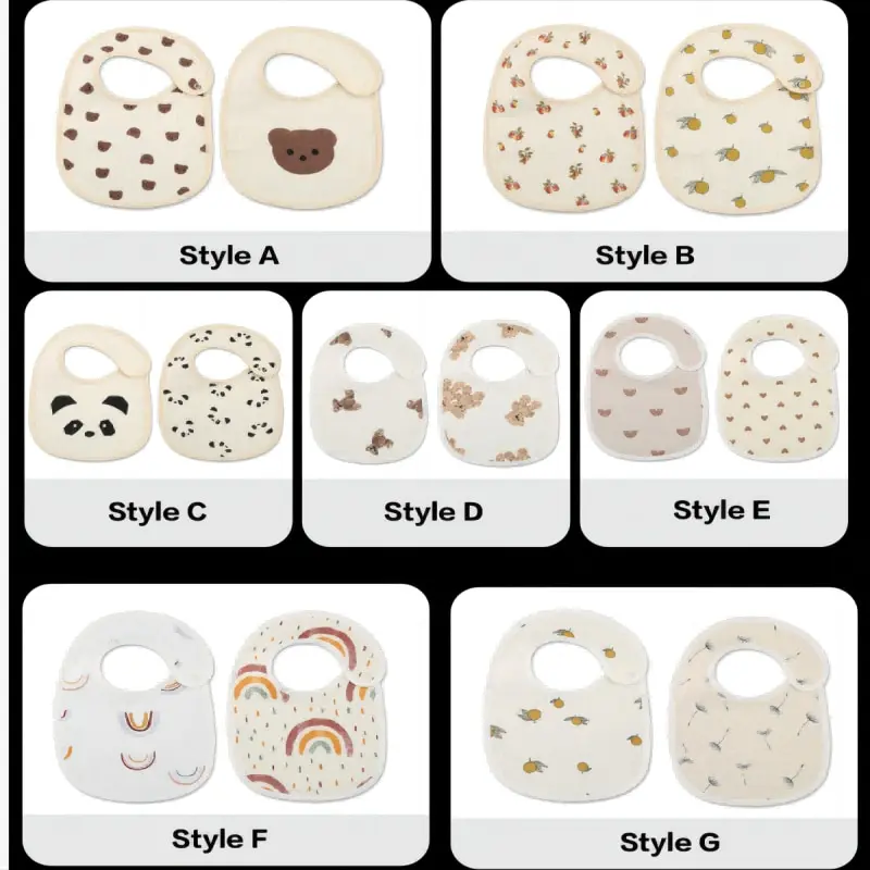 2pcs Cotton Gauze Baby Bibs U Shaped Newborn Infants Waterproof Printing Burp Cloths Saliva Towel for Baby Boys Girls