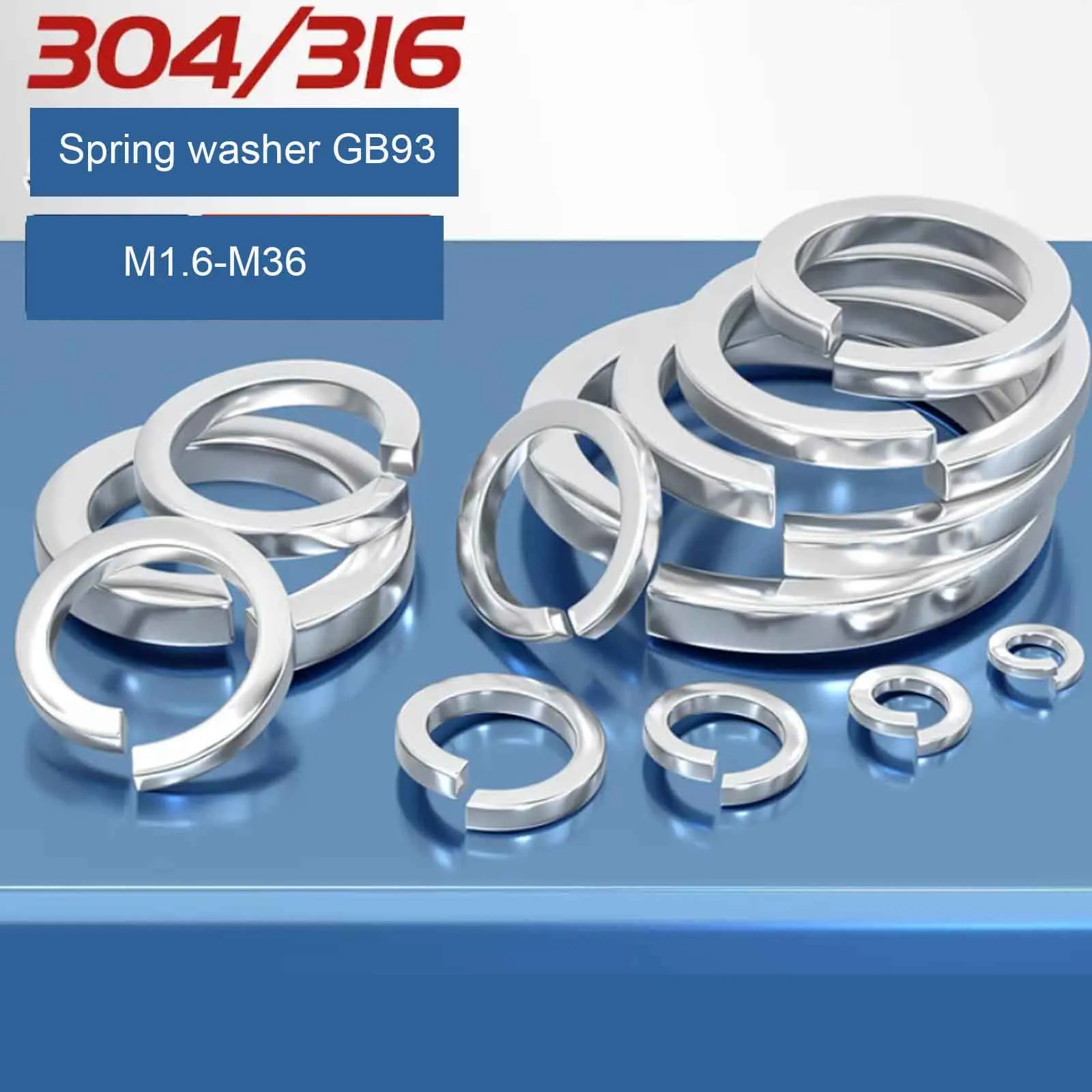 1/100pcs M1.6 M2 M2.5 M3 M4-M36 304/316 Stainless Steel Spring Washer Split Lock Washer Elastic Shim Anti-Loosening Screw Gasket