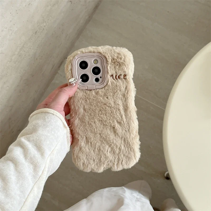 Plush Hair Rabbit Fluff Toy Soft Back Cover for Huawei P40 P50 P60 Pro Pura 70 Pro Warm Cute Cartoon Stand Phone Case Cover