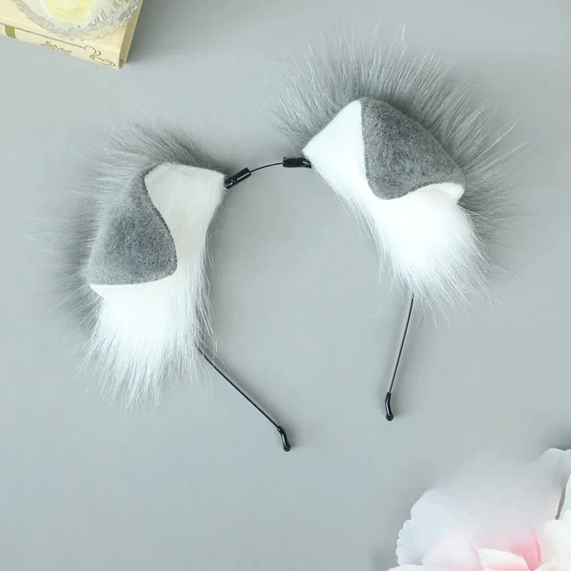 CyFurry повязка на голову с собачьими ушками, хвост, аниме, мультфильм Comic-Con, реквизит для косплея, плюшевый меховой костюм в стиле Лолиты, комплект с ушками животных, хвост
