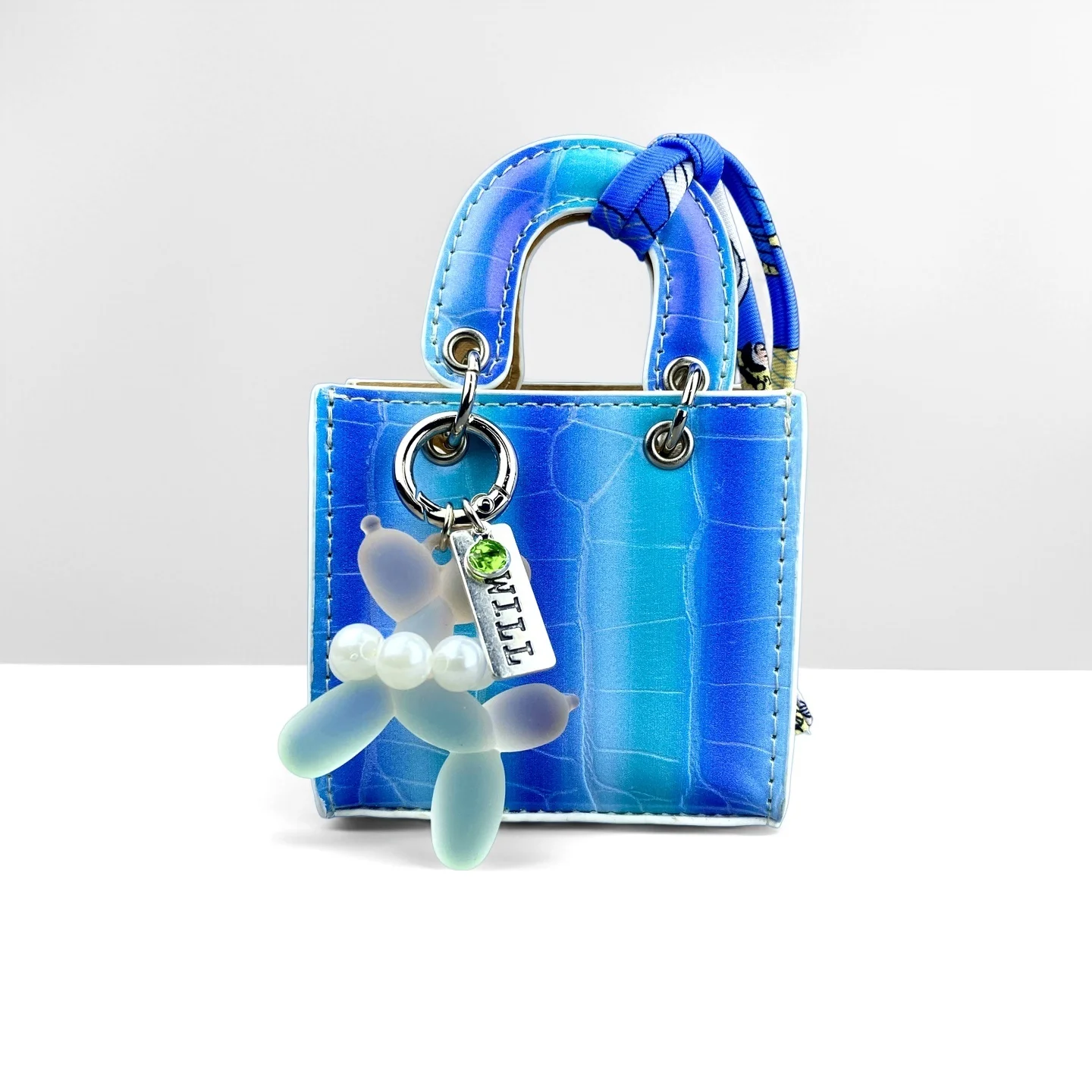 Mini PU-Leder Taschenanhänger, Regenbogenfarbene Mini-Tasche mit Farbverlauf-Ballonhund-Schlüsselanhänger-Set für Ohrhörer/Ladekabel/Geschenk – Detail 11