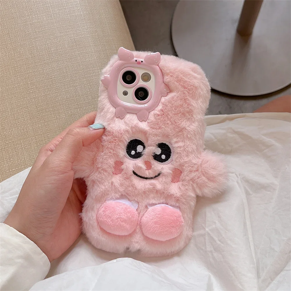 Plush  Cartoon Figure Phone Case for IPhone16 15 14 13 11 12 ProMax Plus Shockproof Furry  Fur Anti-drop  Protective Back Cover