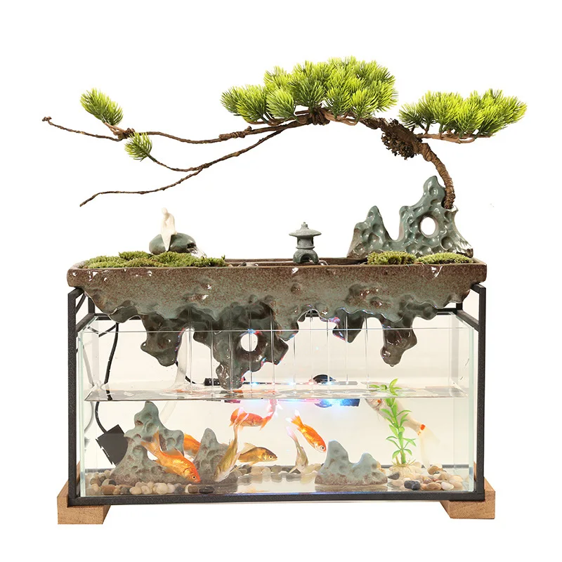 Flowing water generates wealth ornaments, living room TV cabinet, desktop glass, fish tank, circulating water transfer, lucky