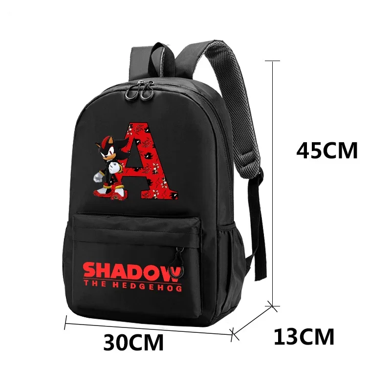 Sonics Rucksack Mode Brief A-Z Gedruckt Schwarz Solide Schatten Jungen Große Kapazität Reisetasche Cartoon Anime Zipper Studenten Taschen