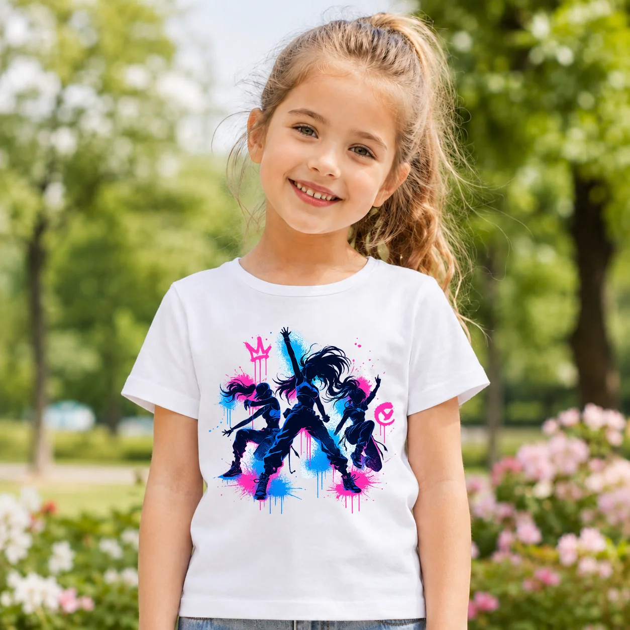 Kids Girls Hip Hop Dance T-shirt Summer Short Sleeve Cotton Tee Graffiti Street Dancer Print Children Casual Tops Jazz Dance Per