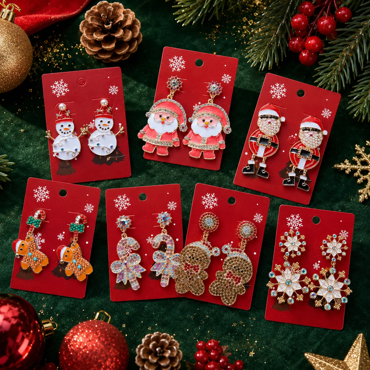 Festive Christmas Drop Earrings for Women Santa Snowman Gingerbread Candy Cane Snowflake Rhinestone Holiday Party Jewelry Gift
