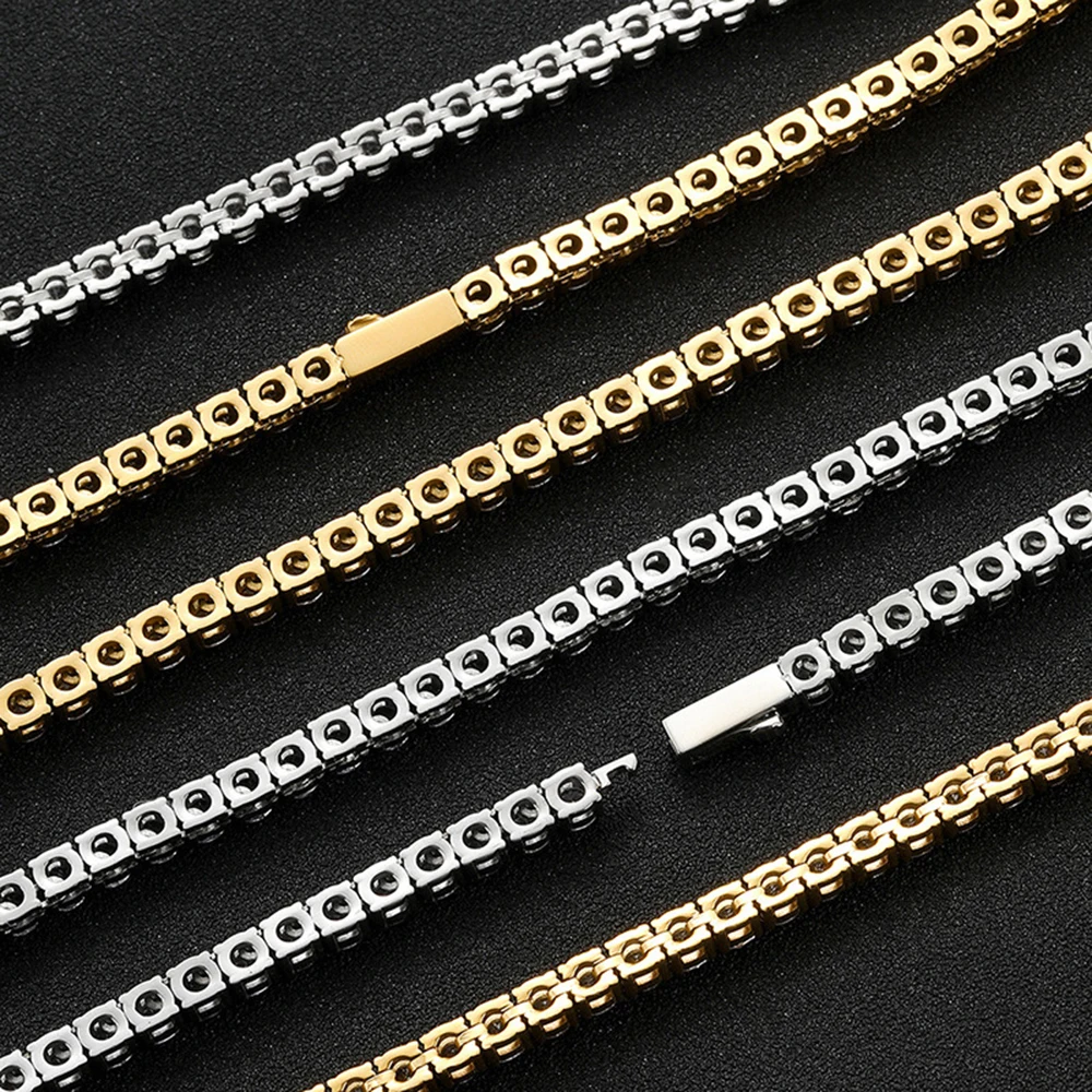 3/5mm 316L Stainless Steel Tennis Chain Necklaces for Men Women Bling Zircon Link Cuban Hip Hop Jewelry Free Shipping