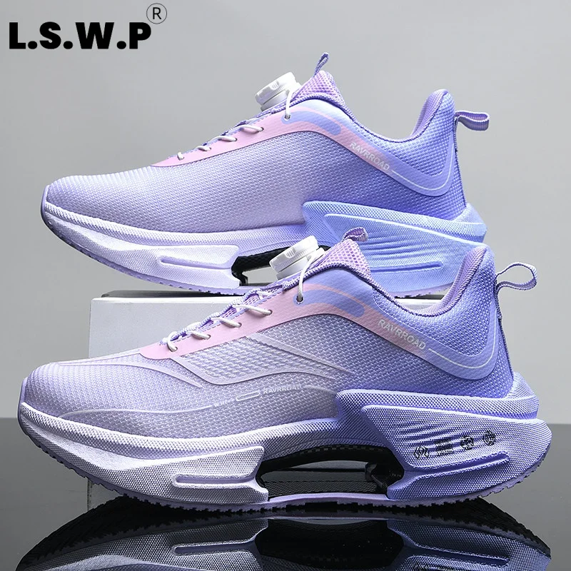 Men's Casual Sports Shoes, Couple's Style Twist-Knob Running Shoes, Unisex, Breathable Fly-Knit Mesh Fabric, Hollow-Out High-Elastic Thick Sole for Cushioning, Non-Slip, Wear-Resistant, Lightweight Sports Shoes, Versat