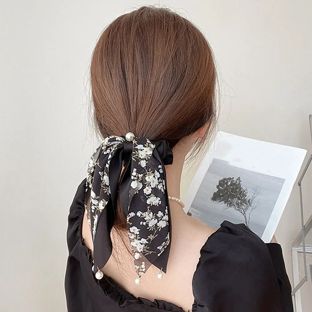 Fee Elegante Parel Mooie Schattige Bloem Lint Haar Stropdas Vrouwelijk Haar Touw Koreaanse Stijl Haar Touw Ruches Scrunchies