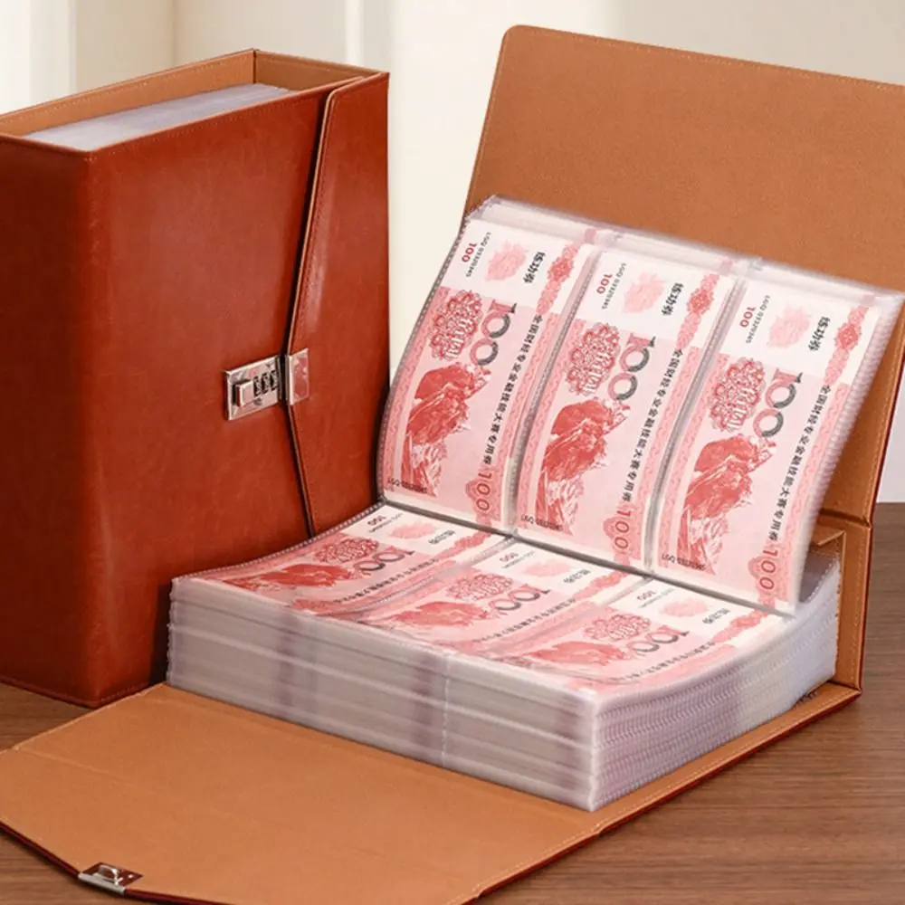 PU Leather Money Savings Binder with Combination Lock 1000 Pockets Cash Storage Book Large Capacity Money Organizer Album