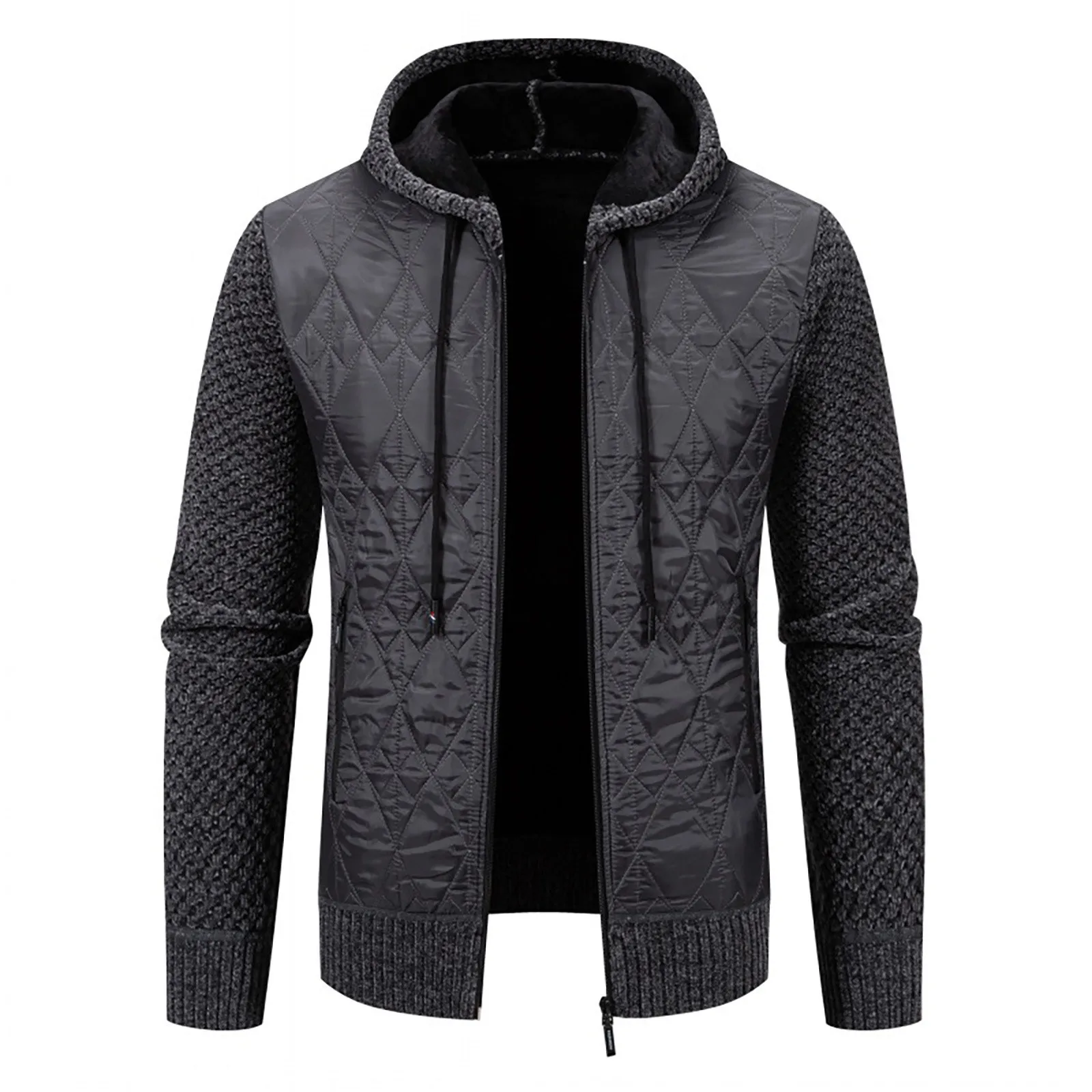 Cardigan patchwork à capuche pour hommes, pull décontracté, manteau de document, veste de sourire, pantoufle d'intérieur confortable, grande taille