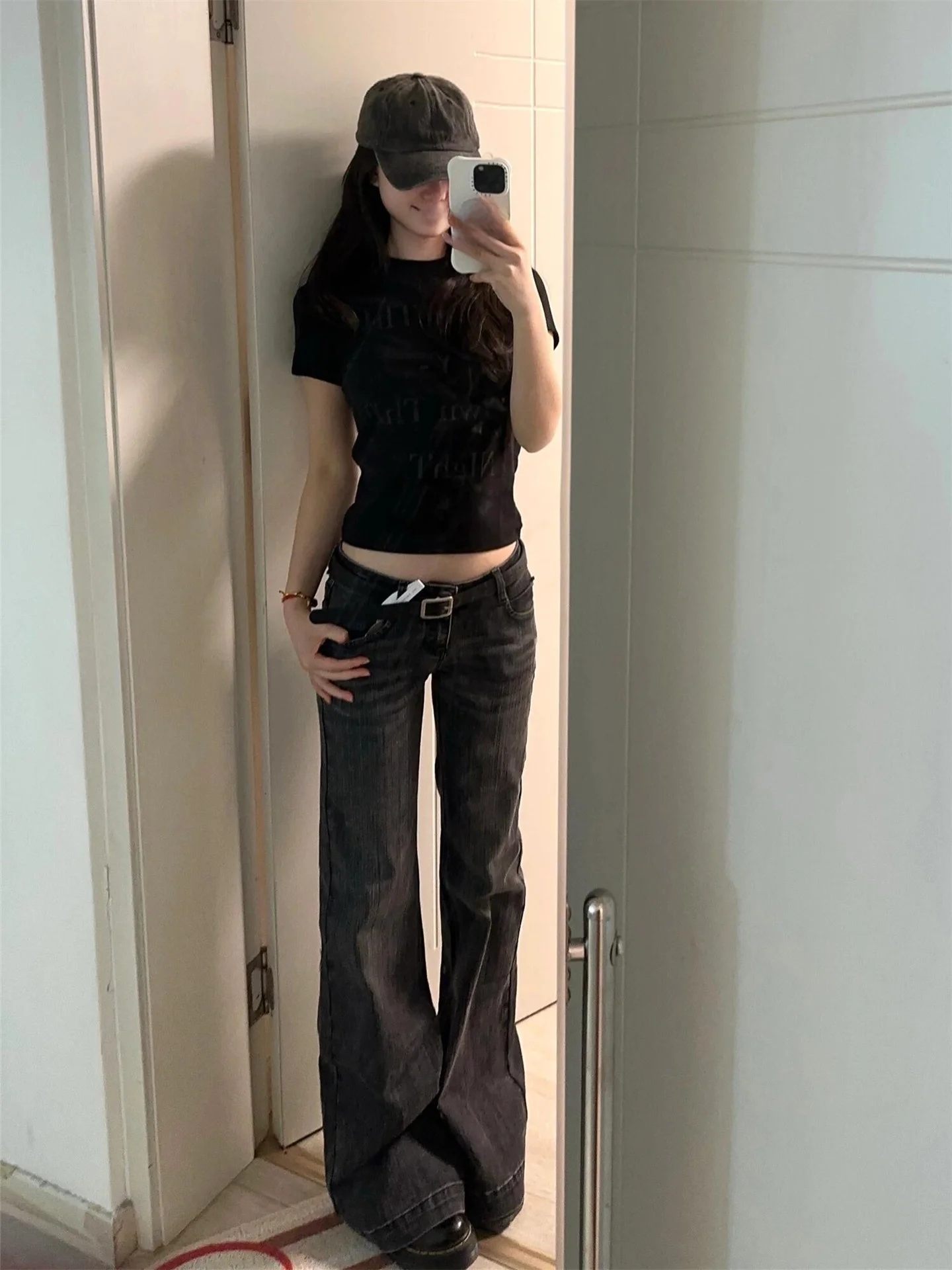 

American Retro Low Waist Flared Jeans Women's Loose Extended Slimming High Waist Long Floor-Length Pants Autumn Season