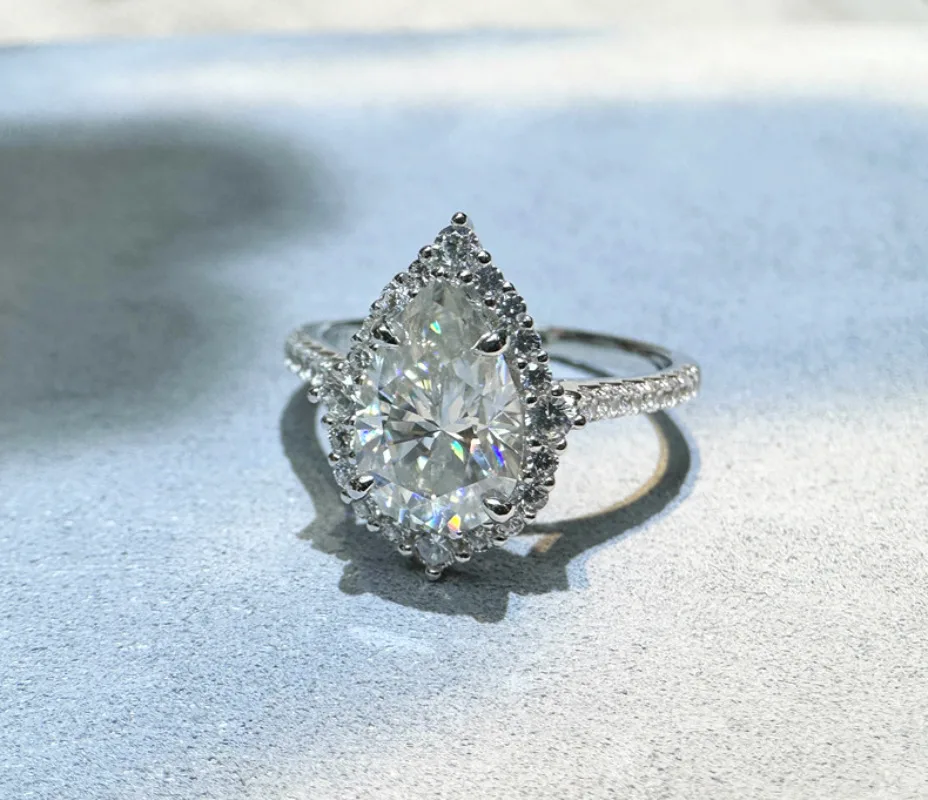 الكمثرى قطع 4ct D اللون مويسانيتي خاتم الماس 925 فضة حفل زفاف الفرقة خواتم للنساء مجوهرات الزفاف الخطوبة