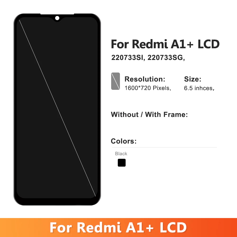 For Xiaomi Redmi A1 Plus Lcd Display Touch Screen Digitizer Assembly For Redmi A1 Display A1+ 220733SFG Screen With Frame Replac