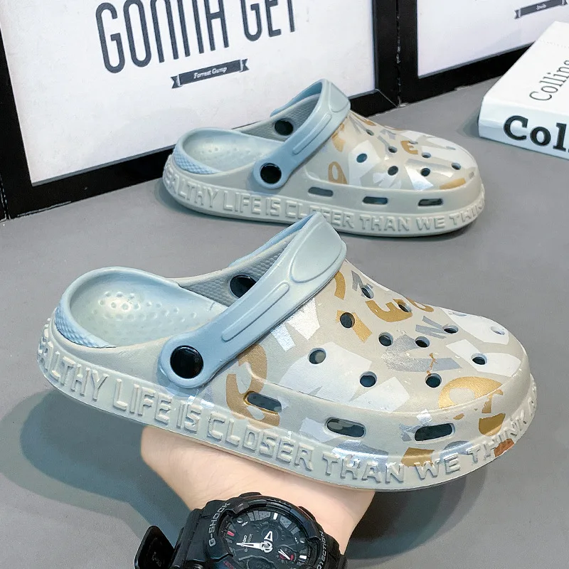 

Летние детские пляжные сандалии из EVA, для улицы, противоскользящие, с перфорацией, дышащие, повседневные, легкие, мужские, удобные тапочки. ﻿