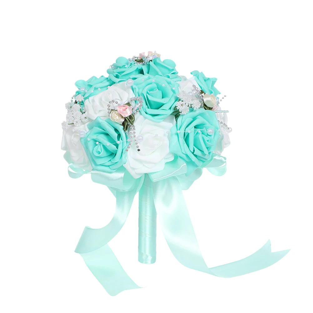 

Artificial Wedding Bouquet Blue Purple Lilac Prom Flowers Bridal Flower Bride DecorHandheld Fake Flower Desk Shelf Ornament