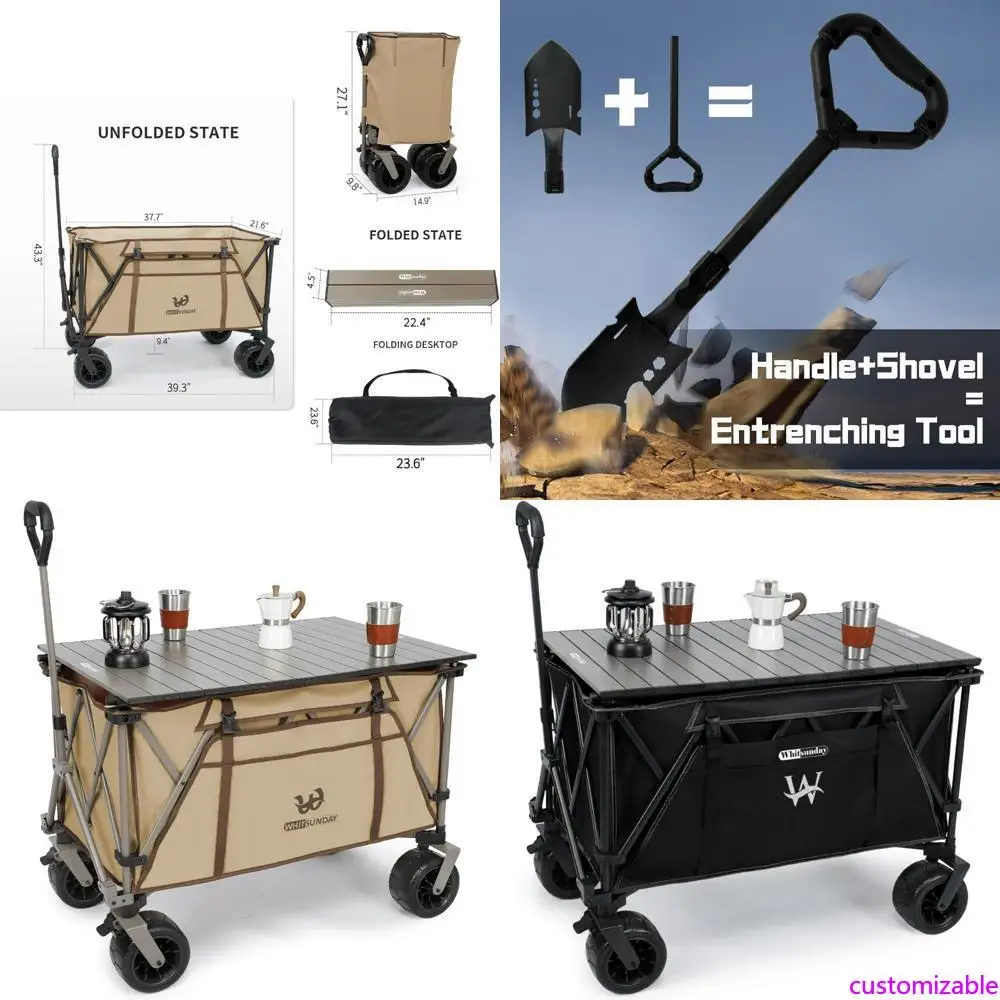 

All-Terrain Heavy-Duty Collapsible Wagon for Camping with 440-Pound Capacity and Foldable Utility Cart with Table