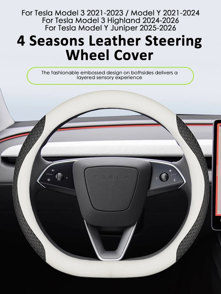Heenvn Lenkradbezug für Tesla Model 3 Y Model Y Juniper Model 3 Highland 36cm Leder-Lenkradbezug Autozubehör – Detail 1