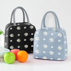 Japanese Style Small Daisy Lunch Bag Portable Thermal  Students Bento Bag Aluminum Foil Cooler Bag with Zipper for Office Worker