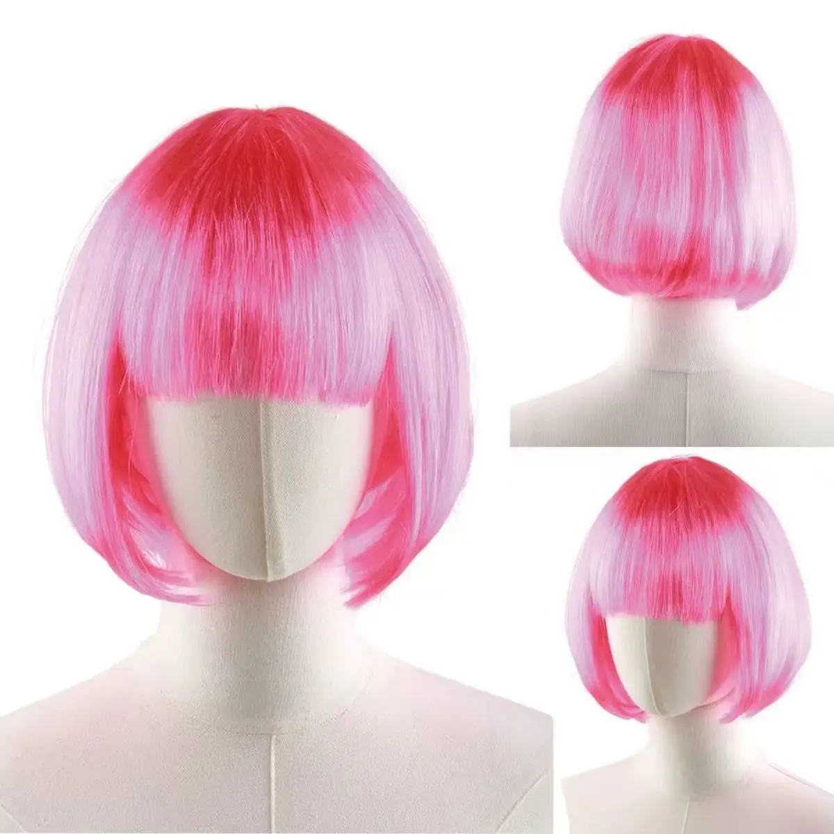 

Eye - Catching Pink STRAIGHT Bob Wigs for Women with Neat Bangs, Suited for Stylish Events