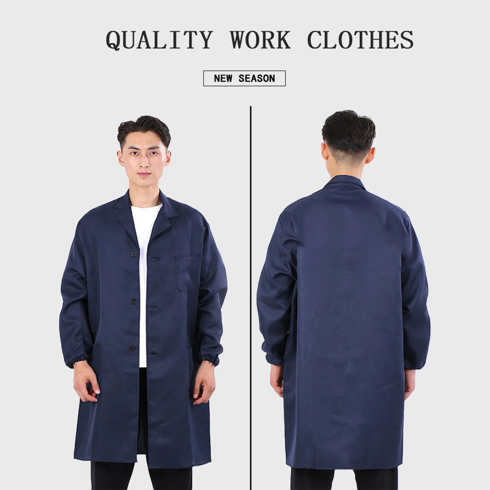 Men's Long Sleeve Work Coat Solid Lab Coat Workwear Jacket Painter Multi-Pocket Thickened Dust-Proof Adult XL-3XL