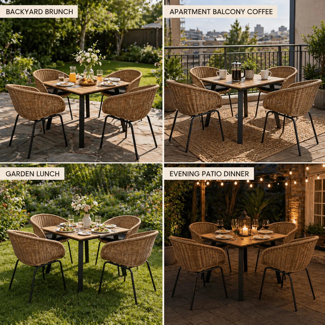 Square Patio Dining Table With Umbrella Hole Heavy Duty Iron Frame WPC Top Outdoor Indoor Use