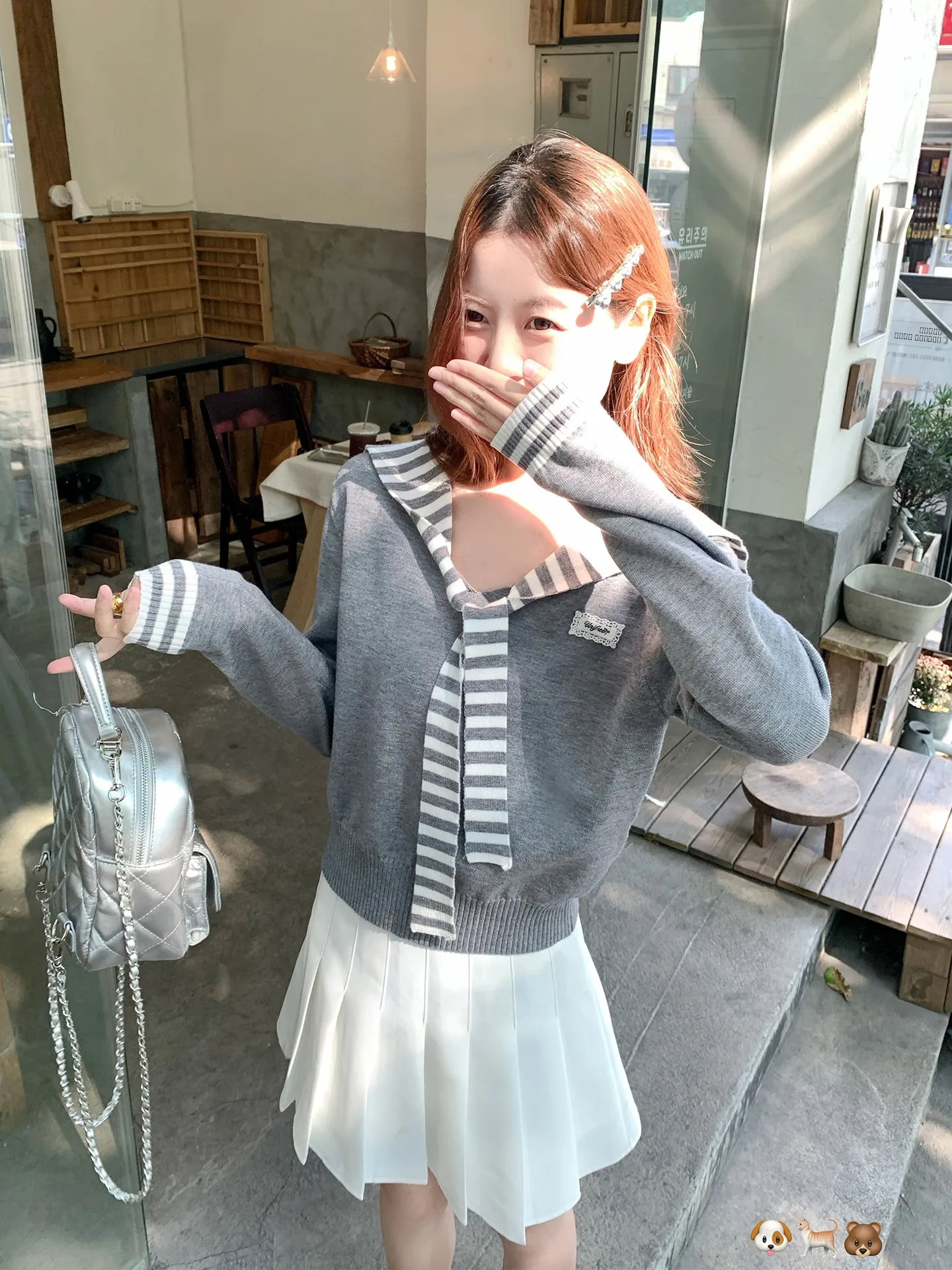 

Вязаный свитер Zeng Xiao Salted Ey с имитацией двухслойности, с темно-синим воротником, женский, в корейском стиле, свободного кроя, с длинными рукавами