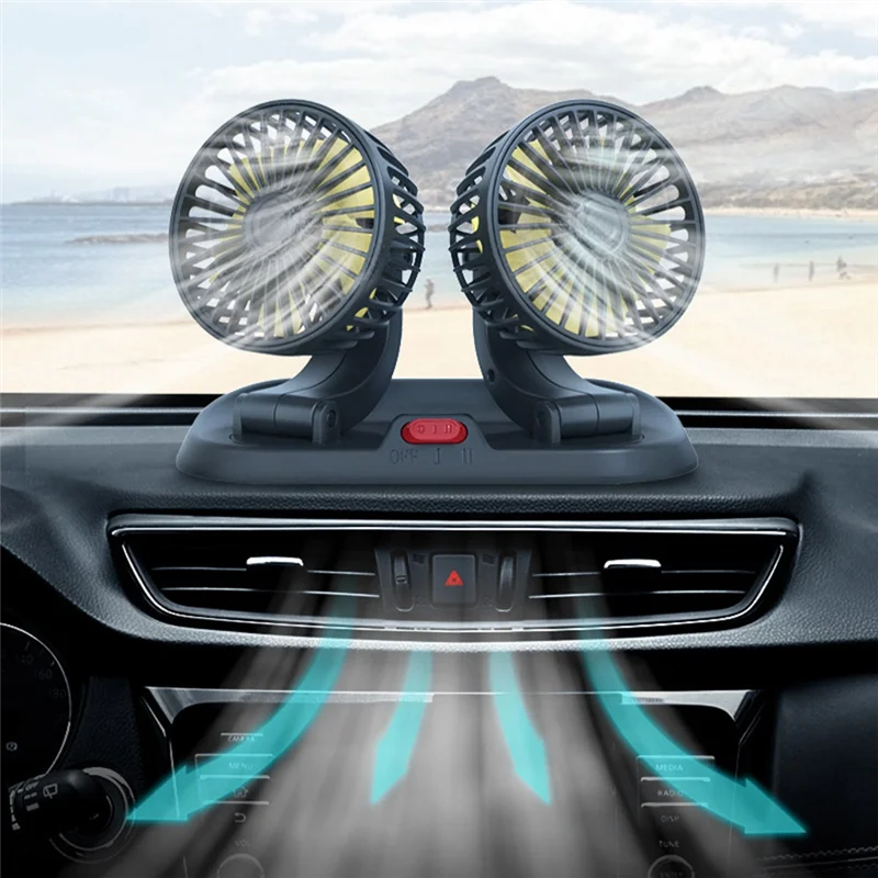 【OFF SHELF】2X 12V Car Fan Double Head Fan Portable Auto Cooling Fan Cooling Big Wind Electric Fan Car Folding Fan