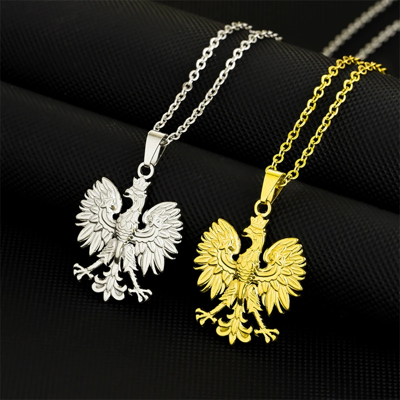 Collares con colgante de águila y símbolo de Polonia a la moda, Color dorado/plateado de acero inoxidable para mujeres y hombres, joyería de polos Polska