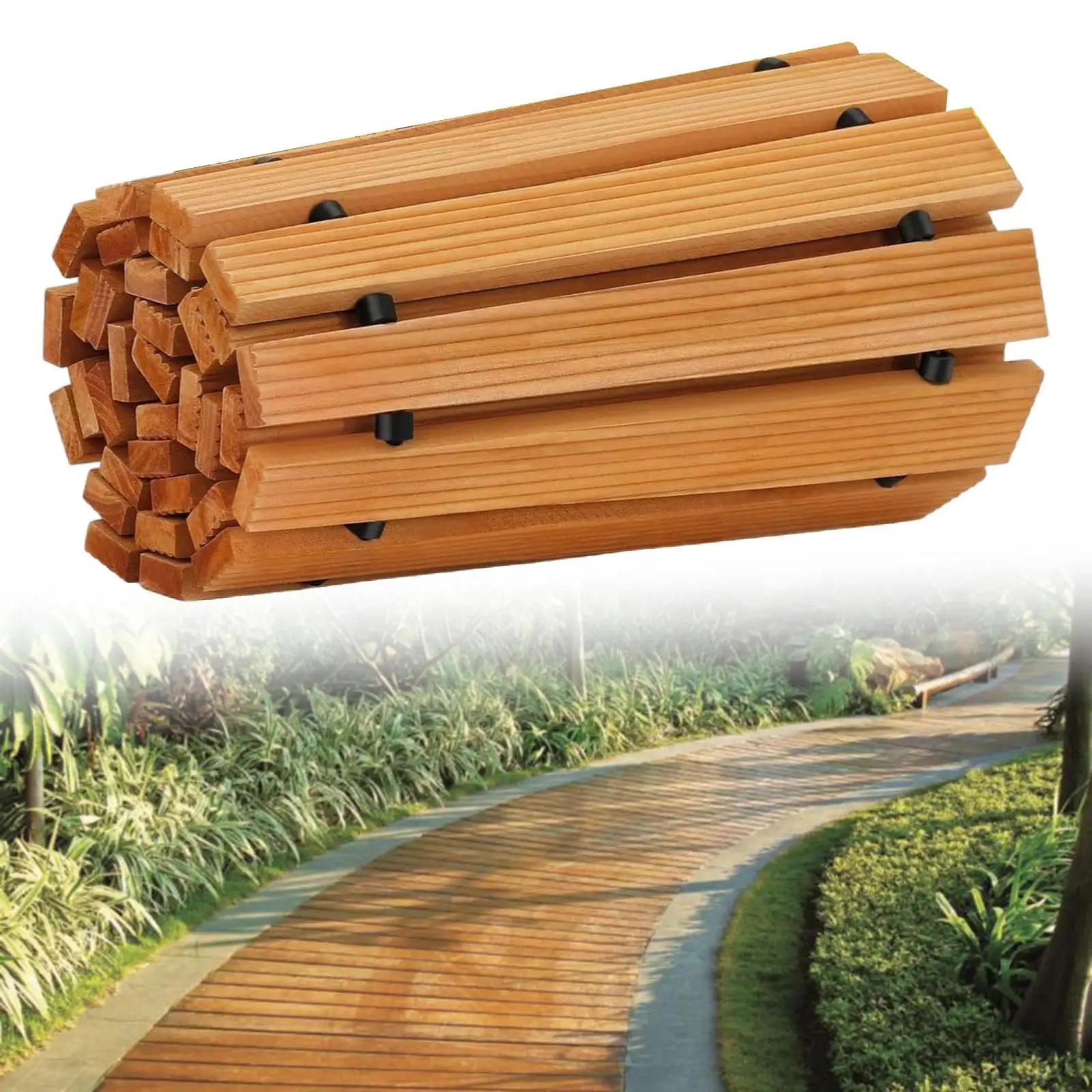 Wooden Garden Edging Weather Resistant Curved Non Slip Surface Roll Out Walkway Garden Pathway for Yard Lawn Outdoor Party Event